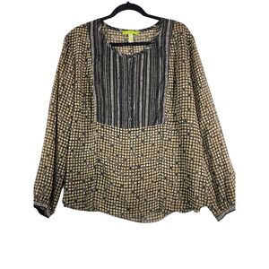 Sigrid Olsen Blouse Top Sheer Button Front Long‎ Sleeve Career Casual 16W Women